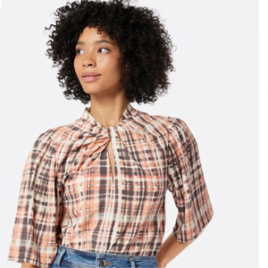 Joie Lyell Short Sleeve  Espresso Multi Brown Cotton Shirt Top Blouse Medium